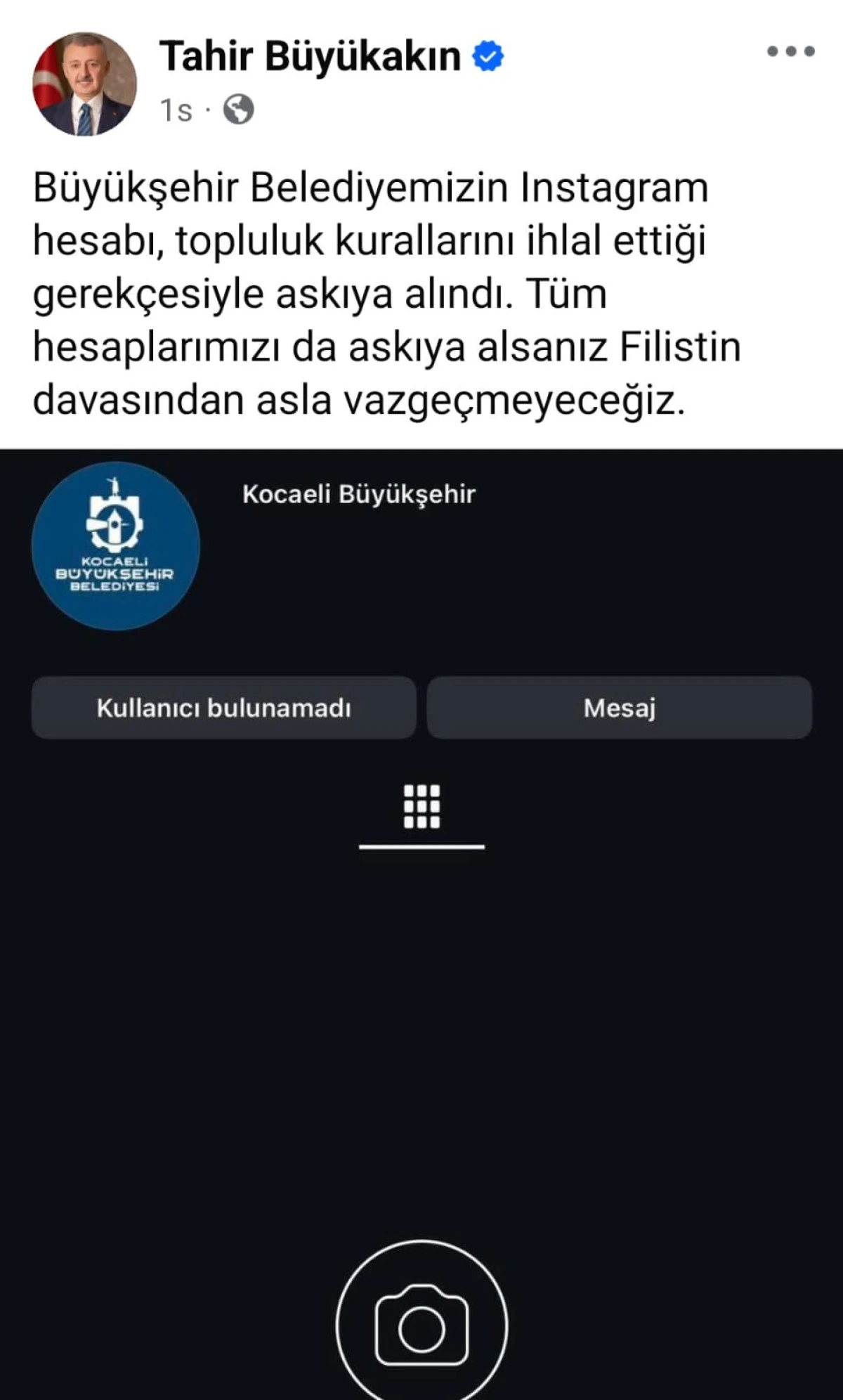 Kocaeli Büyükşehir Belediyesi'nin Instagram Hesabı Askıya Alındı 